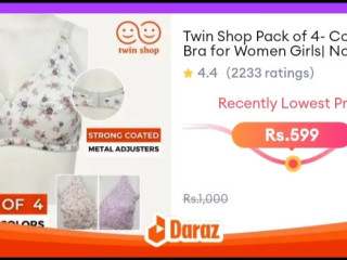 Twin Shop Pack of 4- Cotton Bra for Women Girls Non Padded Ladies Brazier Irani Bra