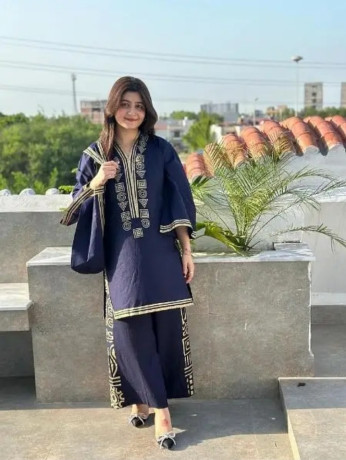 2-pcs-womens-stitched-linen-printed-shirt-and-trouser-for-sale-big-2