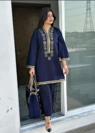 2-pcs-womens-stitched-linen-printed-shirt-and-trouser-for-sale-big-1