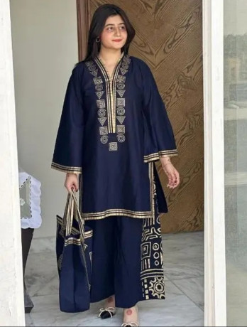 2-pcs-womens-stitched-linen-printed-shirt-and-trouser-for-sale-big-0